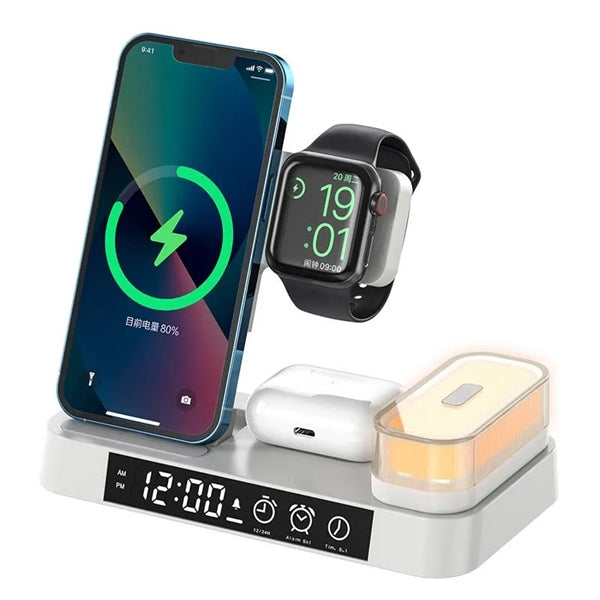 5 in 1 Foldable Wireless Charger Station with Alarm Clock