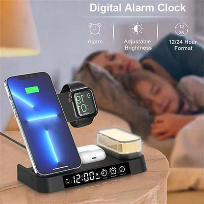 5 in 1 Foldable Wireless Charger Station with Alarm Clock