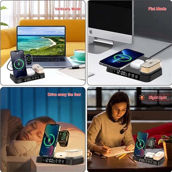 5 in 1 Foldable Wireless Charger Station with Alarm Clock