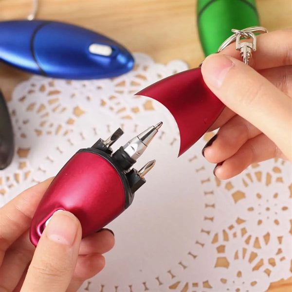 Multitool Ballpoint LED Light Pen Keychain With Screwdriver