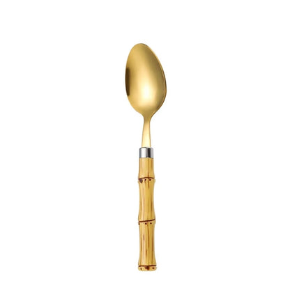 4 Piece Bamboo Stainless Steel Cutlery Gold Flatware Sets
