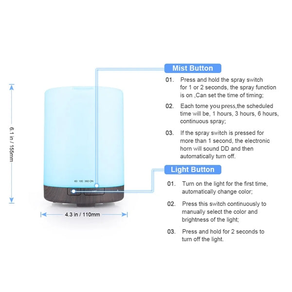 LED Color Changing Essential Oil Diffuser Quiet Humidifier