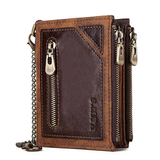 Genuine Leather RFID Wallet with Chain for Men