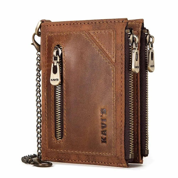Genuine Leather RFID Wallet with Chain for Men