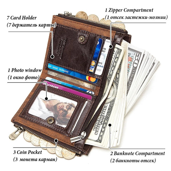 Genuine Leather RFID Wallet with Chain for Men
