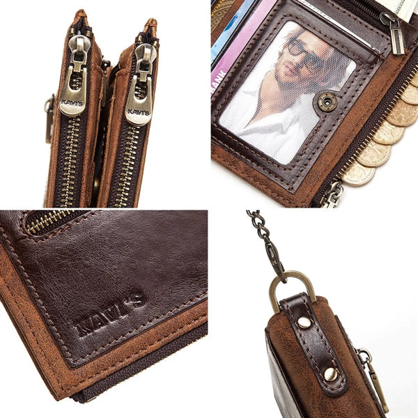 Genuine Leather RFID Wallet with Chain for Men