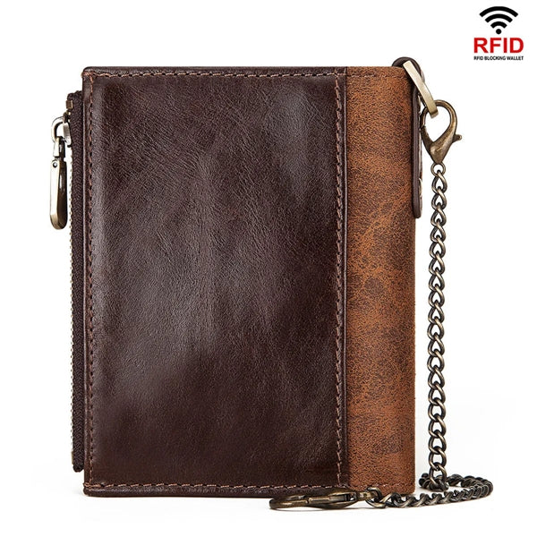 Genuine Leather RFID Wallet with Chain for Men