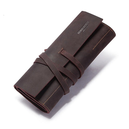 Genuine Leather Pencil Case Roll Up Bag