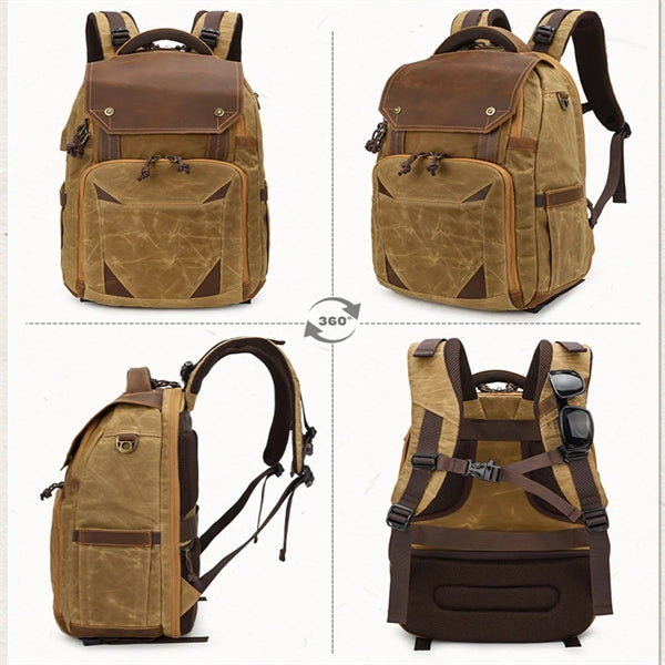 Vintage Leather Camera Backpack for Photographers.