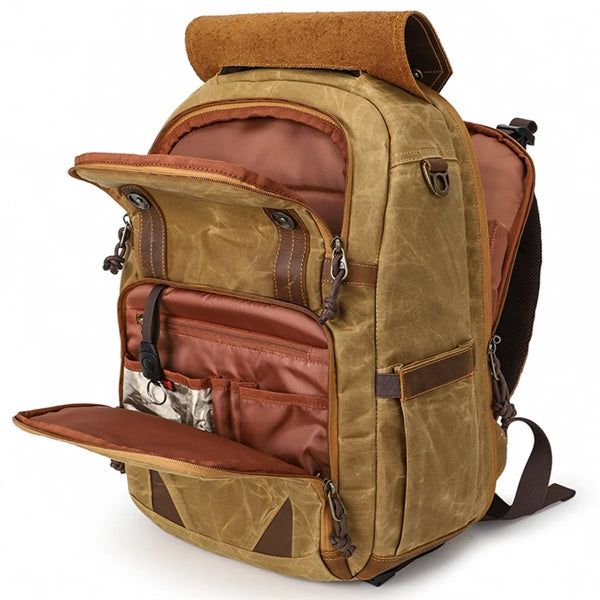 Vintage Leather Camera Backpack for Photographers.