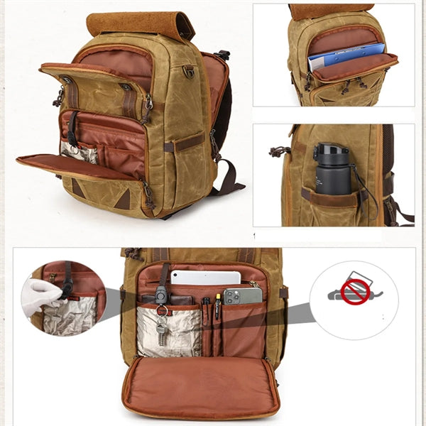 Vintage Leather Camera Backpack for Photographers.