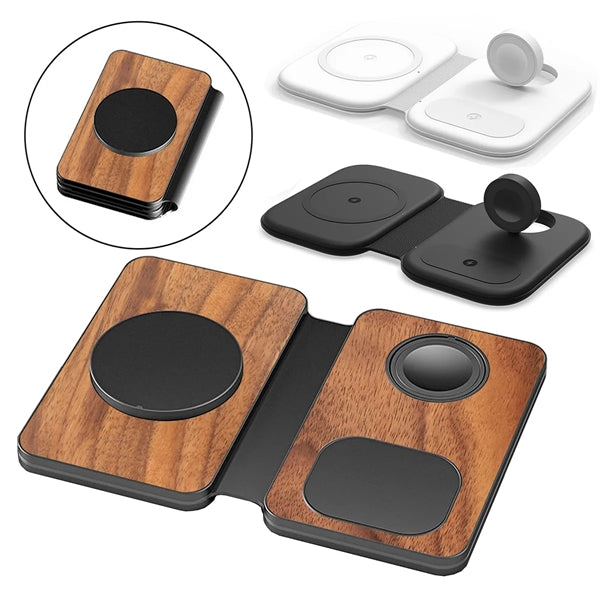 3 In 1 Bamboo Wood Magnetic Folding Fast Wireless Charger