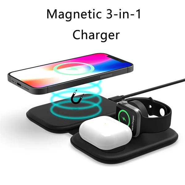 3 In 1 Bamboo Wood Magnetic Folding Fast Wireless Charger