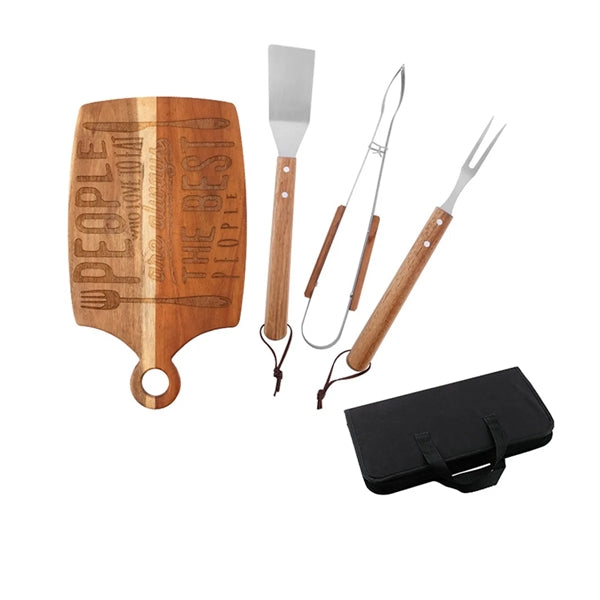Wooden BBQ Tool Grill Accessories Set With Chopping Board