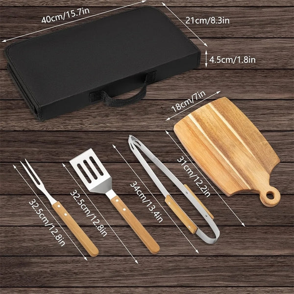 Wooden BBQ Tool Grill Accessories Set With Chopping Board