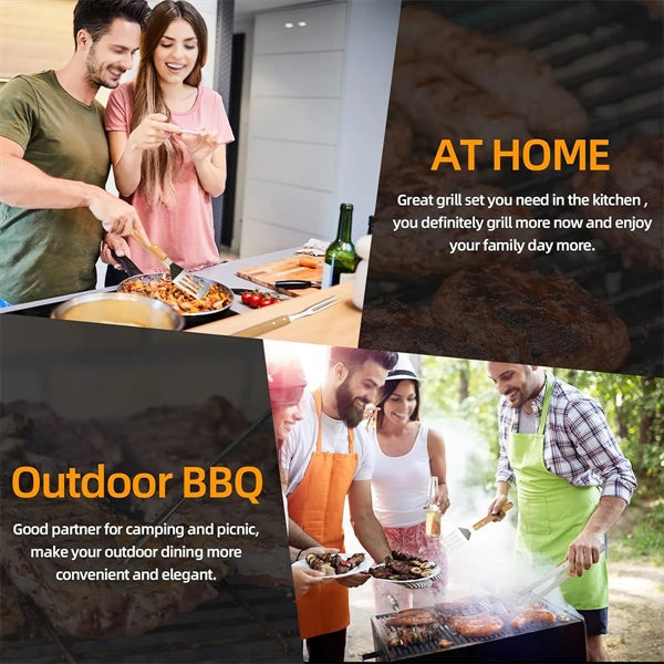 Wooden BBQ Tool Grill Accessories Set With Chopping Board