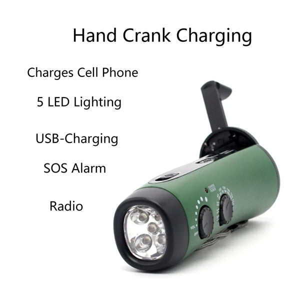 Portable Hand Crank Travel Camping LED Flashlight Radio