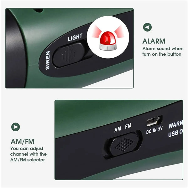 Portable Hand Crank Travel Camping LED Flashlight Radio