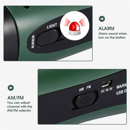 Portable Hand Crank Travel Camping LED Flashlight Radio