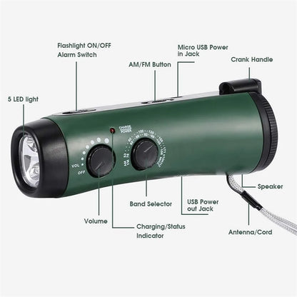 Portable Hand Crank Travel Camping LED Flashlight Radio