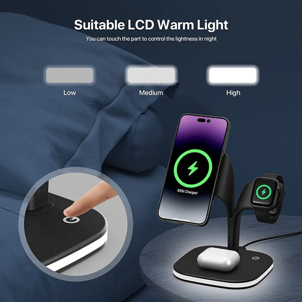Magnetic 3 in 1 Wireless Charging Station w/ Night Light