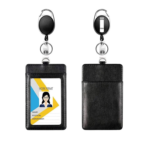 Retractable Leather ID Badge Holder