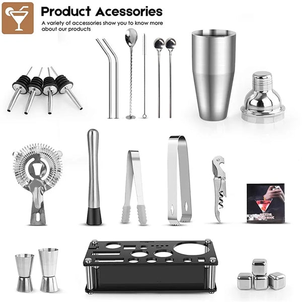 23-Piece Stainless Steel Bartender Kit-Cocktail Shaker Set