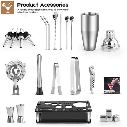 23-Piece Stainless Steel Bartender Kit-Cocktail Shaker Set