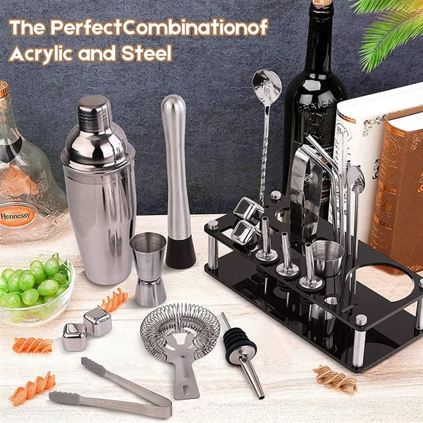 23-Piece Stainless Steel Bartender Kit-Cocktail Shaker Set