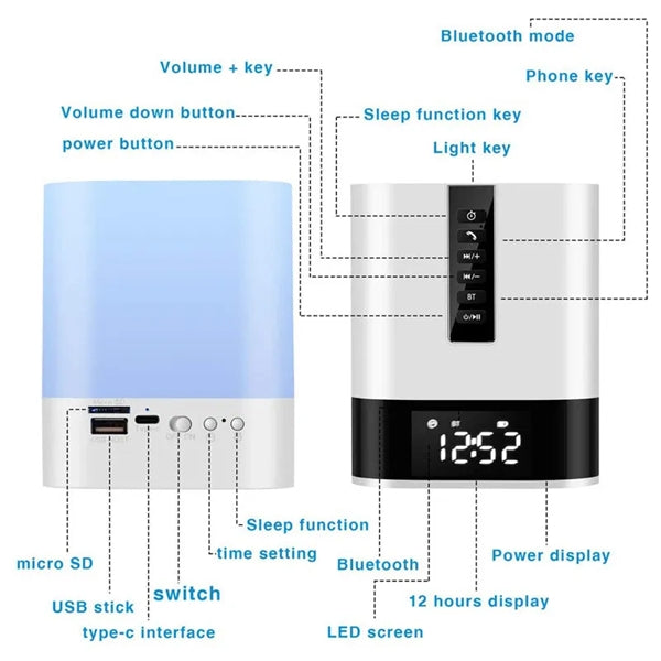 Night Lights Bluetooth Speaker with Alarm Clock