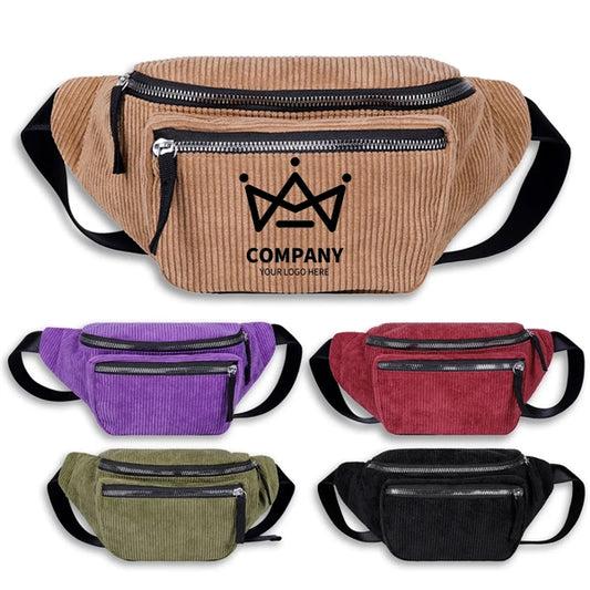 Corduroy Adjustable Strap Waist Bag  for Travel Sports