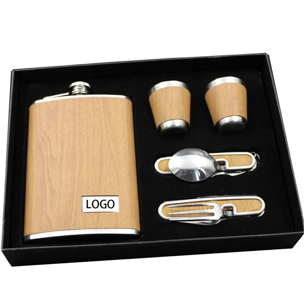 9oz Stainless Steel Hip Flask with Cups Spoon Knife Fork