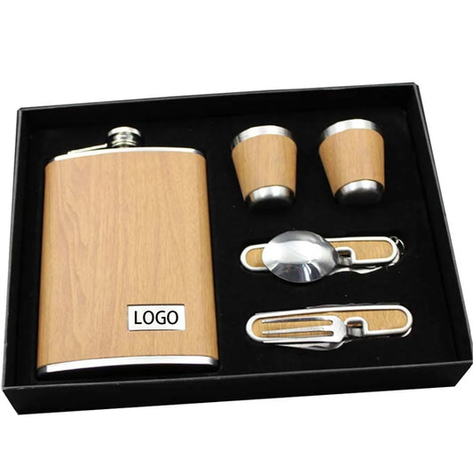 9oz Stainless Steel Hip Flask with Cups Spoon Knife Fork