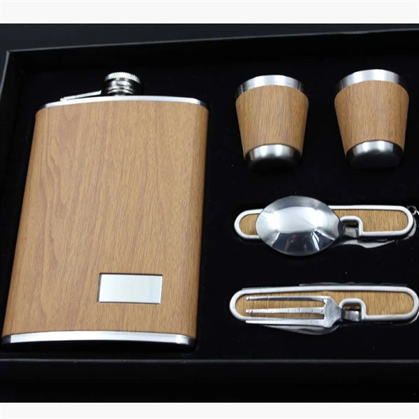 9oz Stainless Steel Hip Flask with Cups Spoon Knife Fork