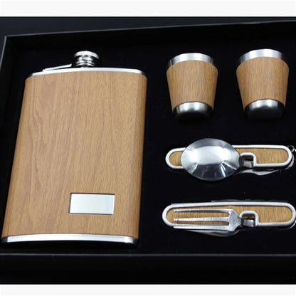 9oz Stainless Steel Hip Flask with Cups Spoon Knife Fork