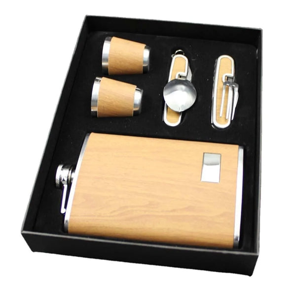 9oz Stainless Steel Hip Flask with Cups Spoon Knife Fork