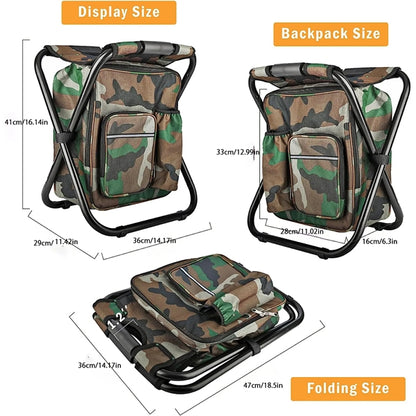 Folding Camping Stool Backpack with Cooler Insulated Bag