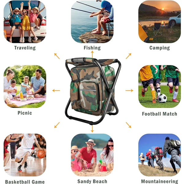 Folding Camping Stool Backpack with Cooler Insulated Bag