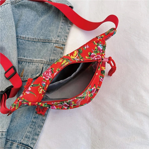 Vintage Trend Full Print Large Flower Waist Bag