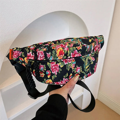 Vintage Trend Full Print Large Flower Waist Bag