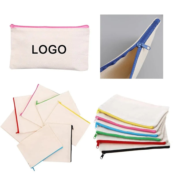 7 " x 4.7 " Canvas Makeup Stationery Bag With Zipper