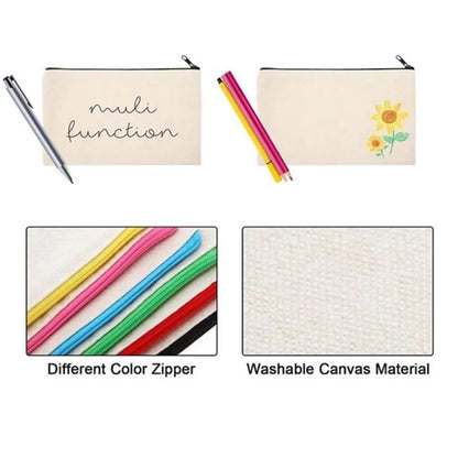 7 " x 4.7 " Canvas Makeup Stationery Bag With Zipper