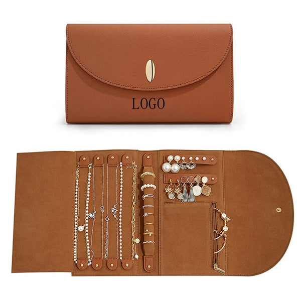 Travel Jewelry Organizer Case Foldable Bag Roll Pouch PU