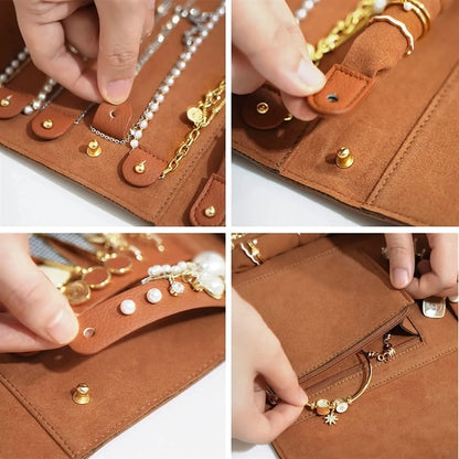 Travel Jewelry Organizer Case Foldable Bag Roll Pouch PU