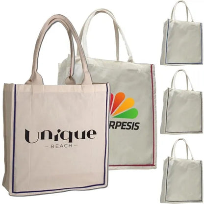 Color Stripe Fancy Web Handle Tote Bag W/ Bottom Gusset