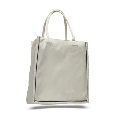 Color Stripe Fancy Web Handle Tote Bag W/ Bottom Gusset