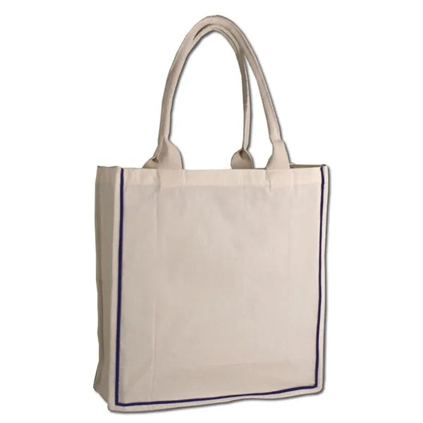 Color Stripe Fancy Web Handle Tote Bag W/ Bottom Gusset