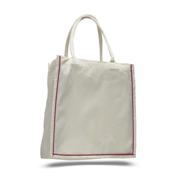 Color Stripe Fancy Web Handle Tote Bag W/ Bottom Gusset