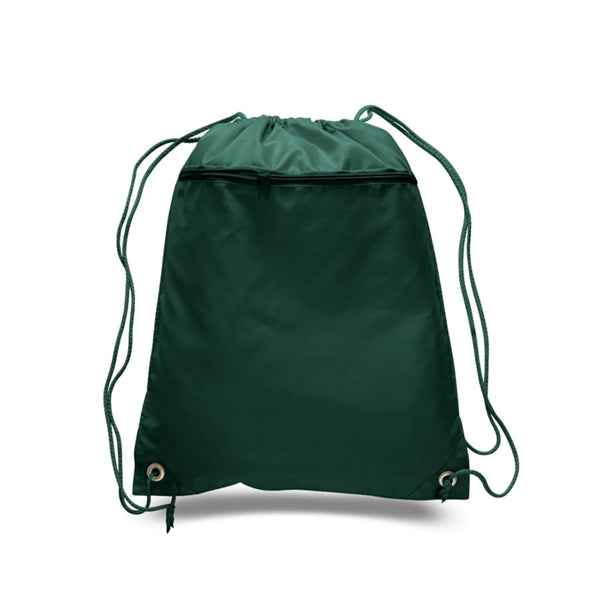210D Polyester Drawstring Backpack W/ Front Pocket