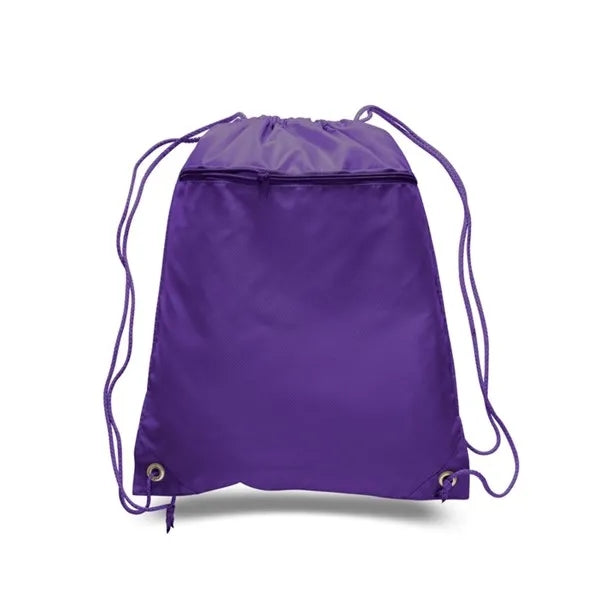 210D Polyester Drawstring Backpack W/ Front Pocket